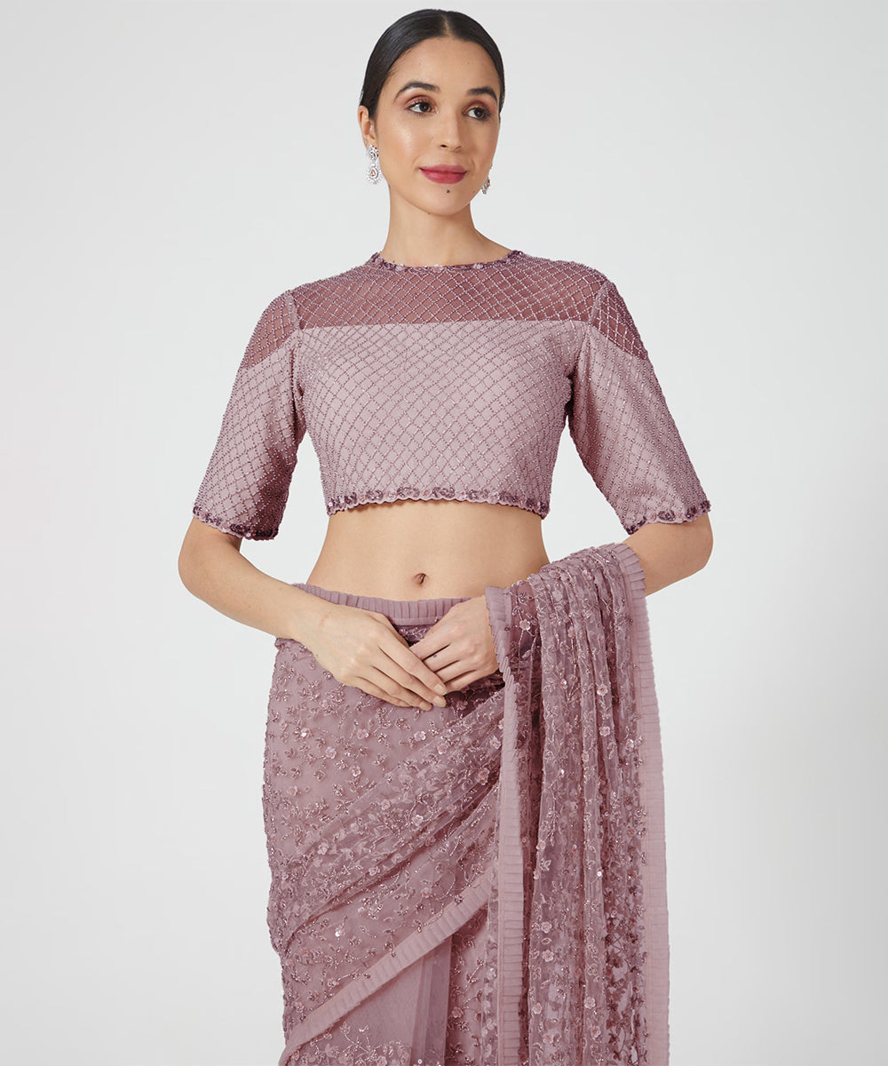 Dusty Purple Hand Embroidered Saree Set