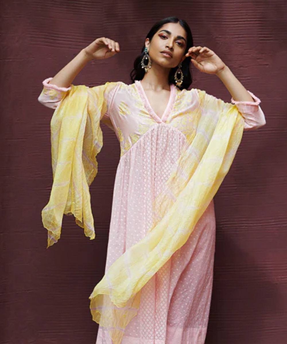 Gulmohar Kurta Set - Pale pink and yellow