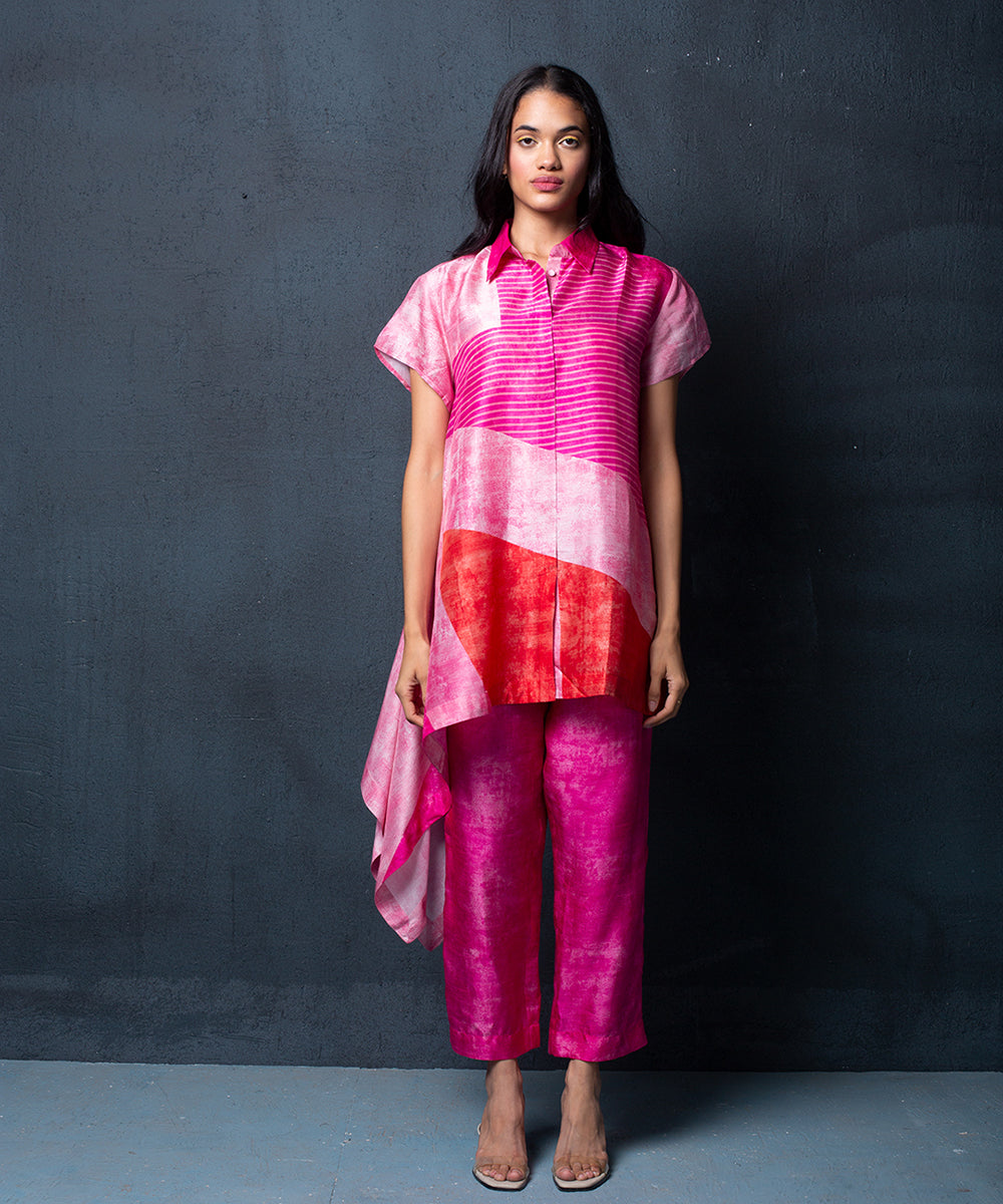 Printed kurta set in hot and light pink