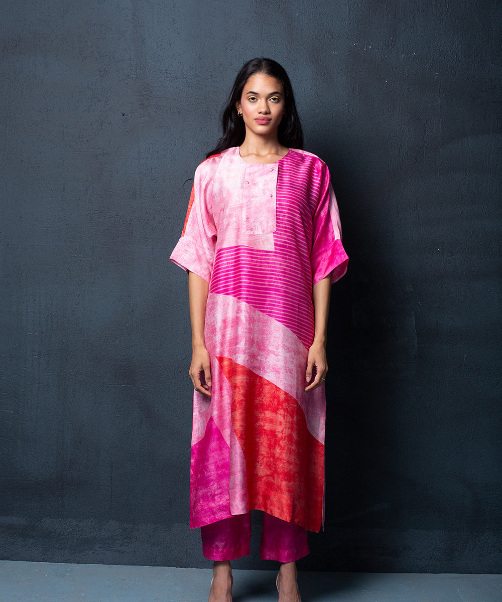 Abstract printed kurta set in pink