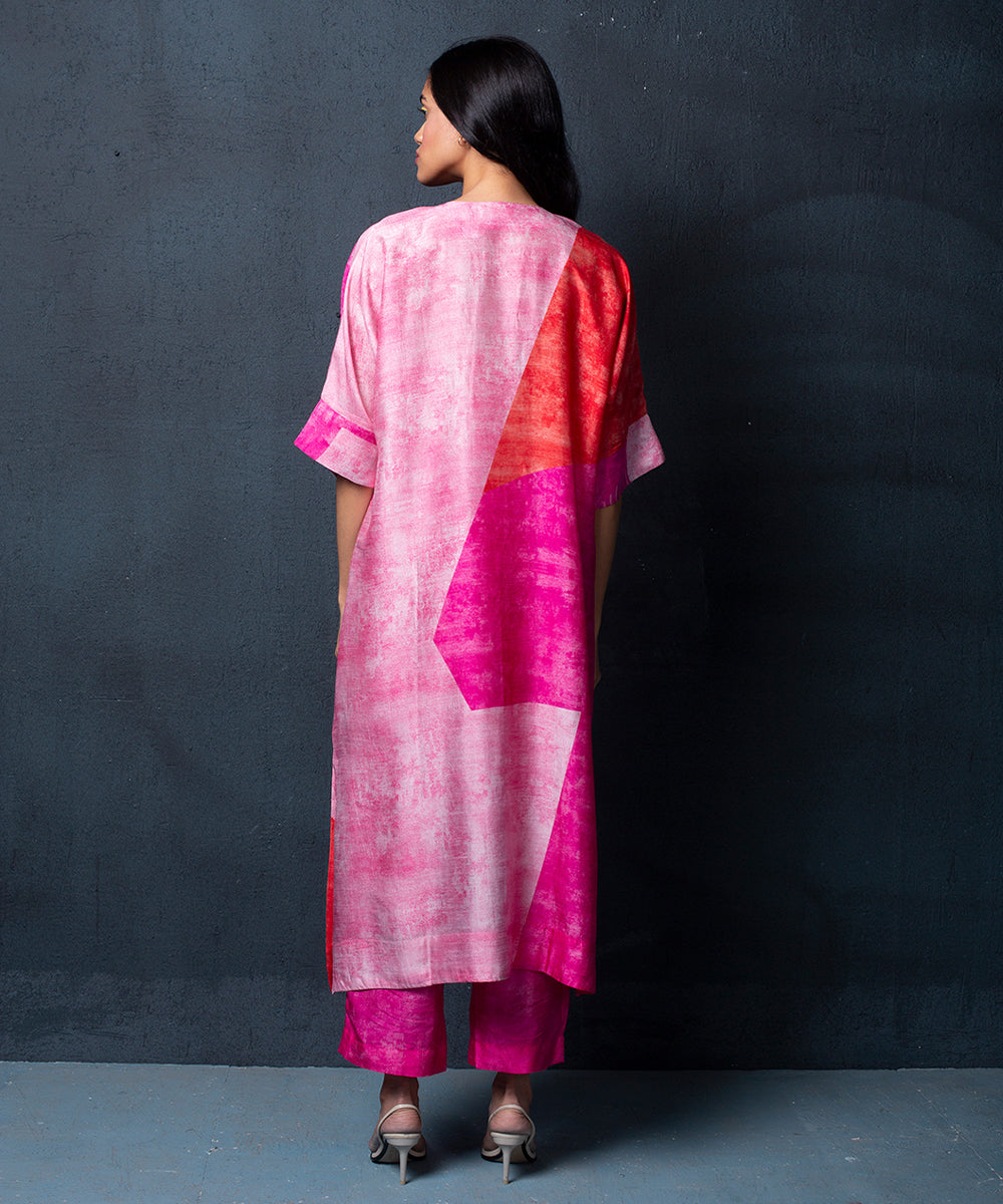 Abstract printed kurta set in pink