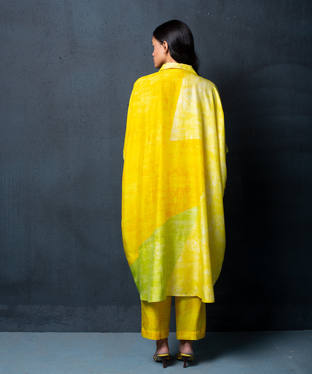 Abstract printed kurta set in yellow