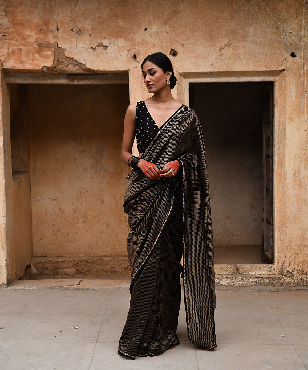 Black tissue striped saree with blouse