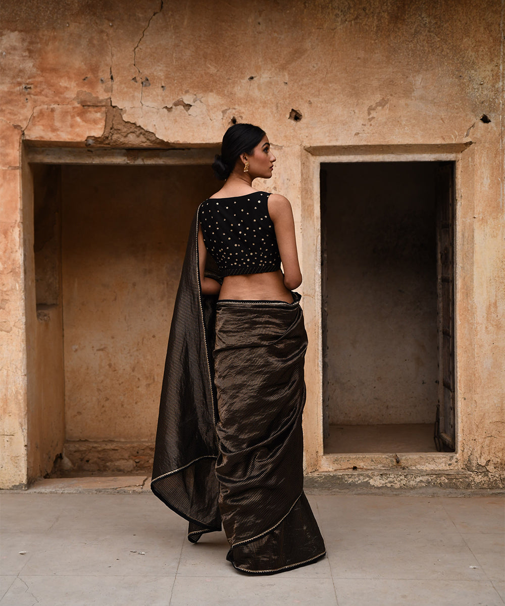 Black tissue striped saree with blouse