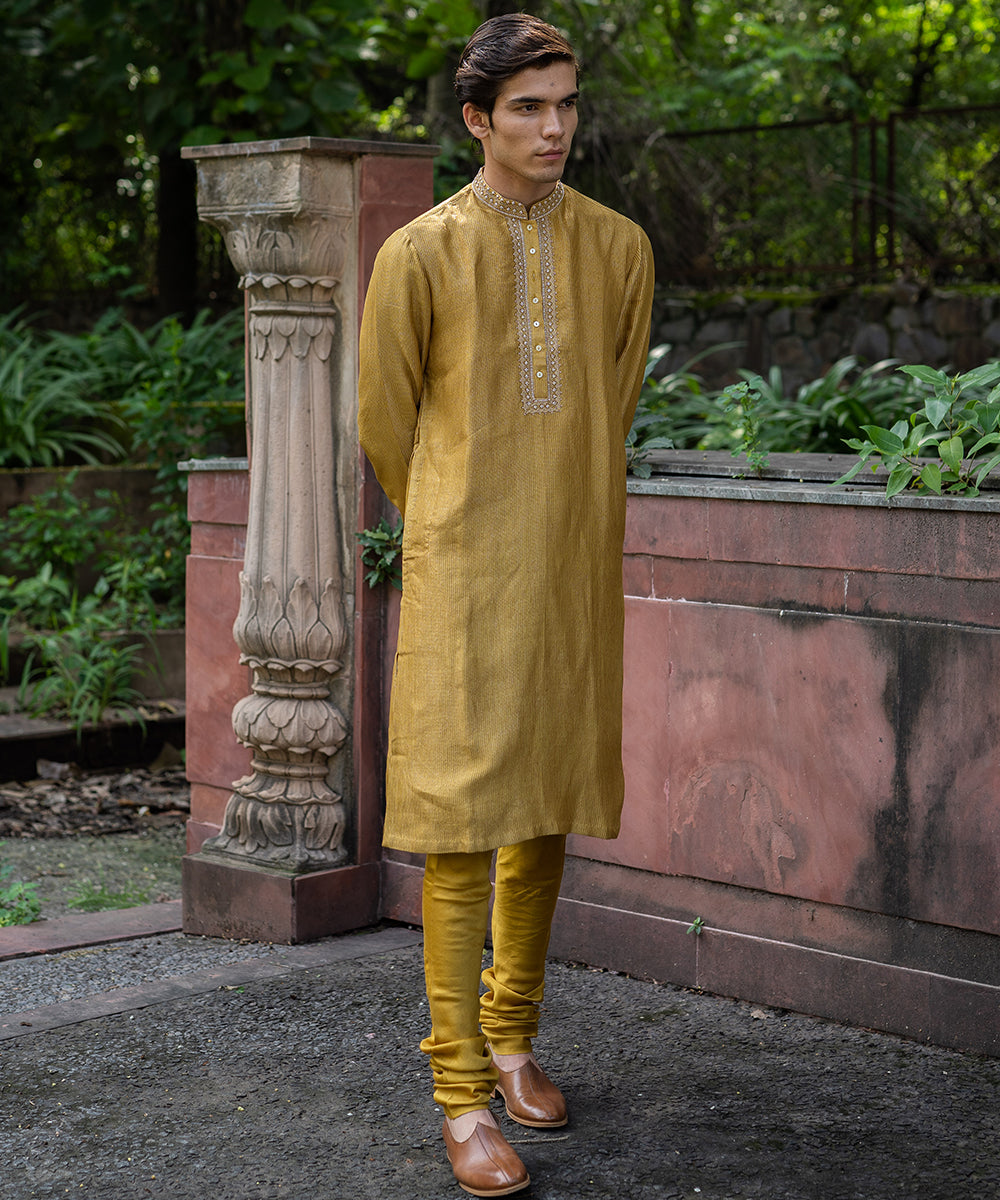 Molten Gold Yellow hand embroidered kurta set
