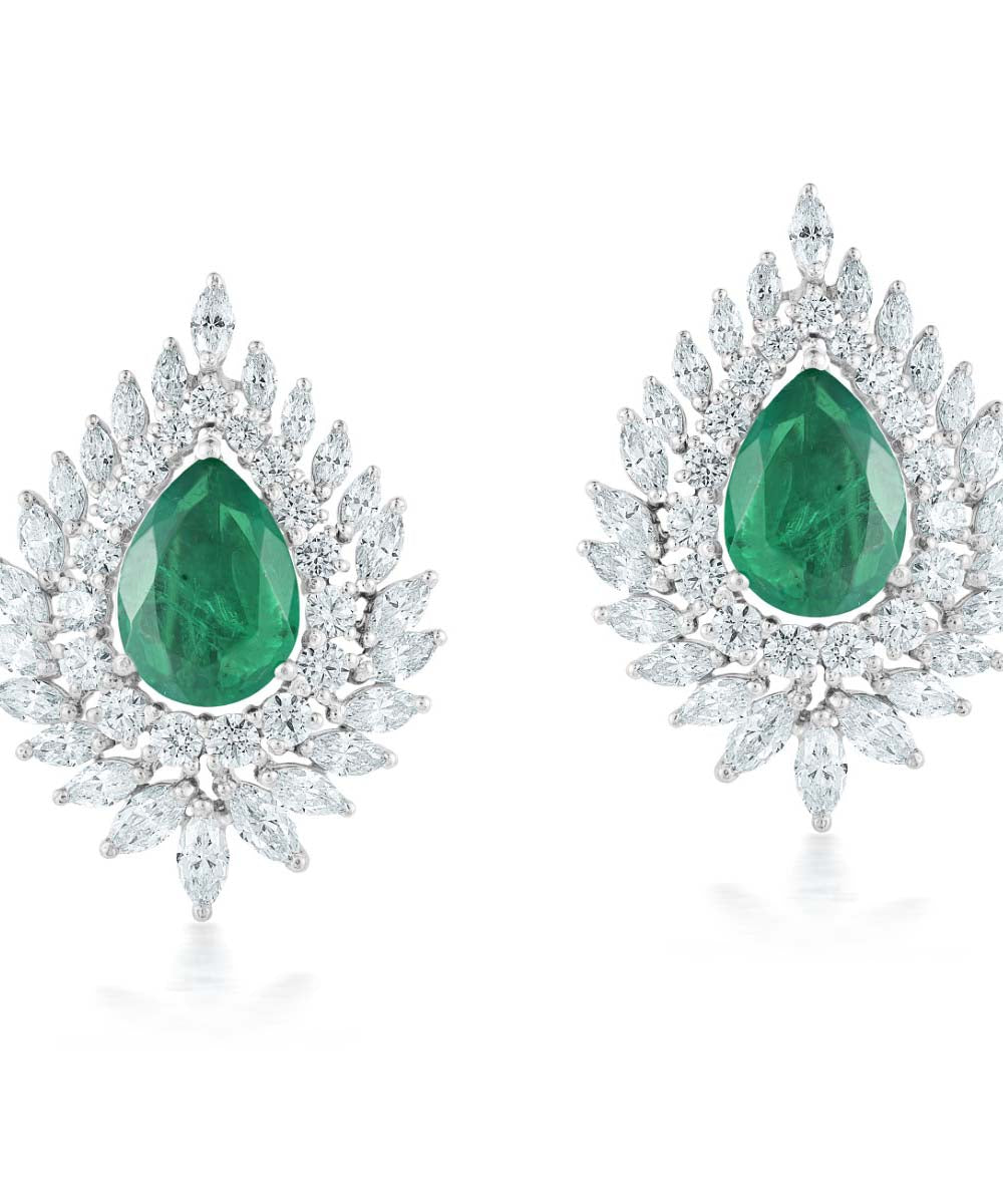 Pear Shaped Emerald Stud Earrings By Hyba Jewels