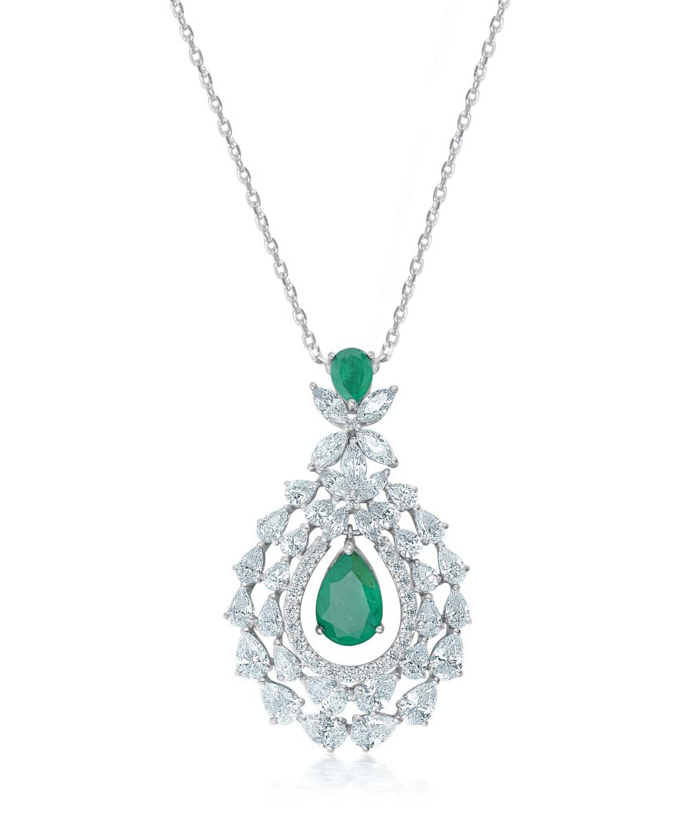 Elegant Emerald Chain Pendant By Hyba Jewels