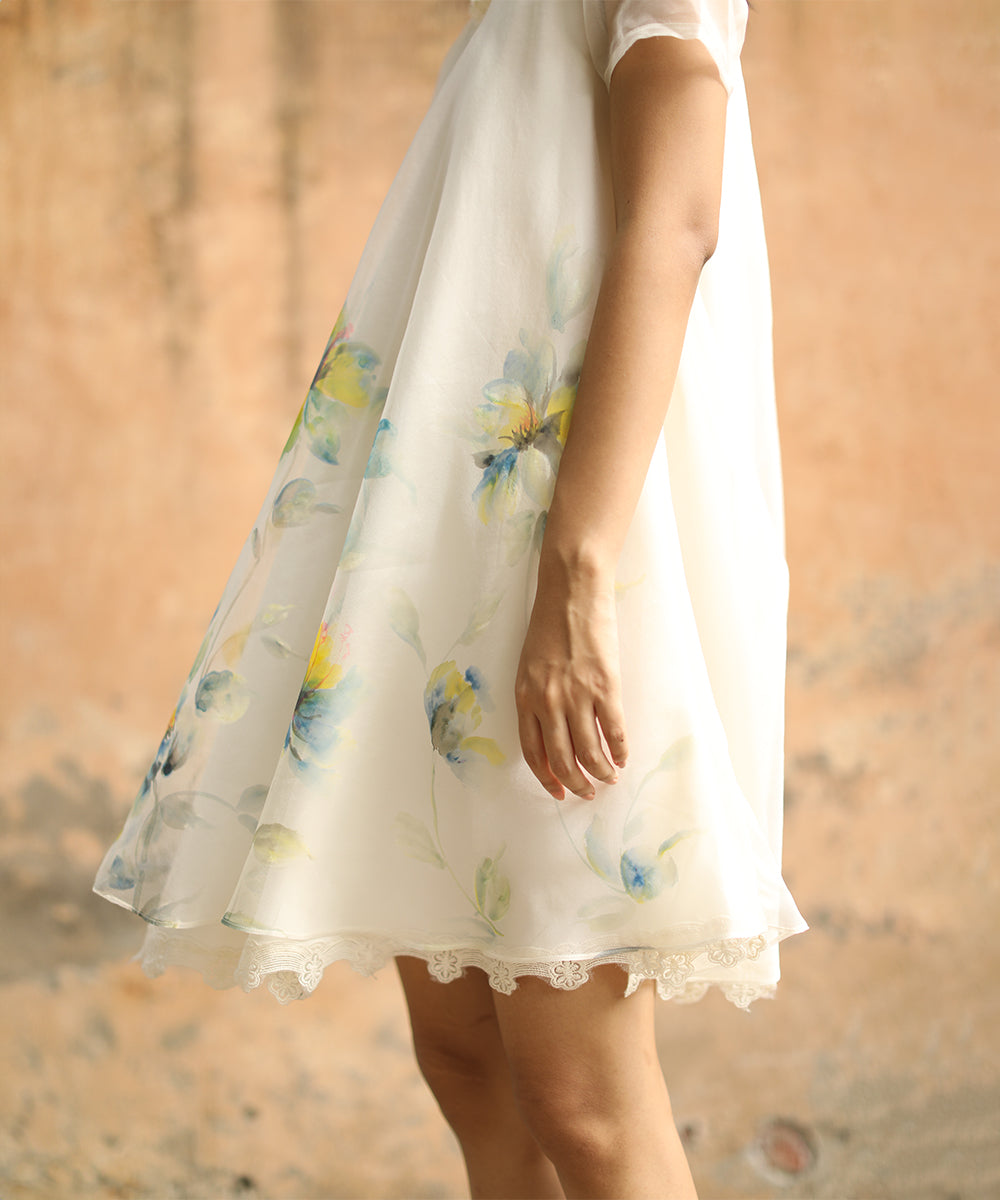 White Base Floral Dress