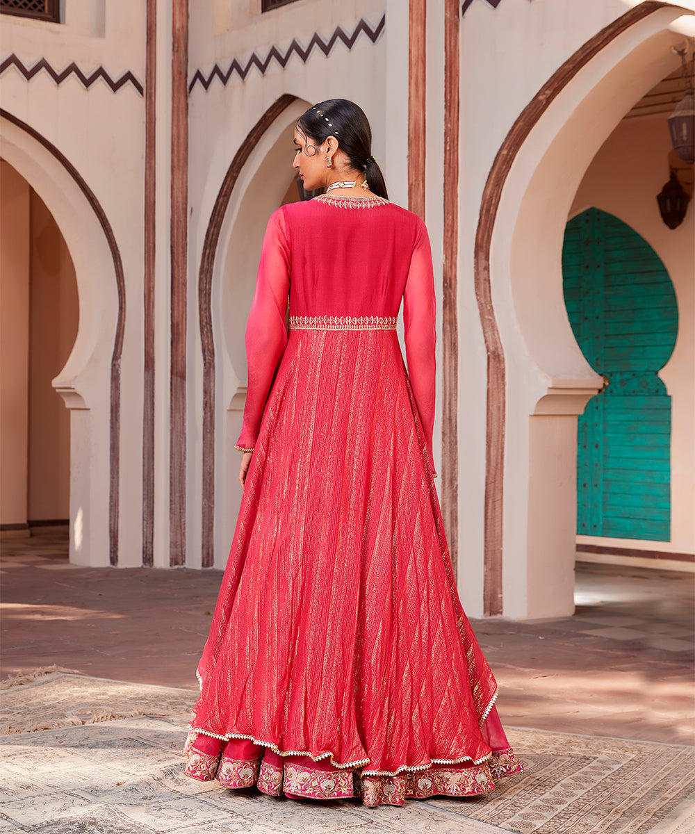 Red embroidered raw silk gown