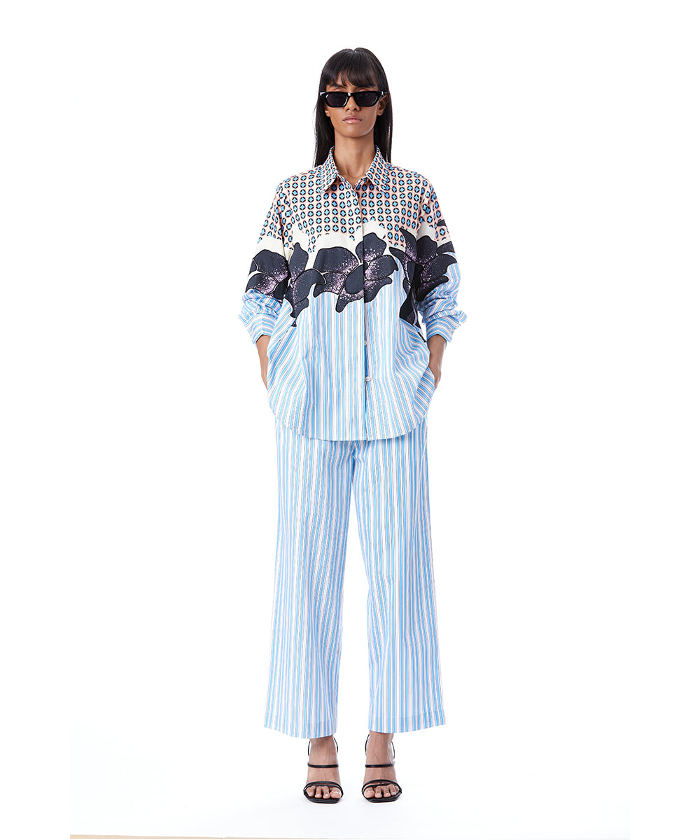 Black Rose' Pin Striped Hand-Embellished Shirt with Pants