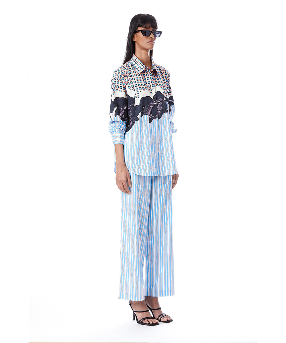 Black Rose' Pin Striped Hand-Embellished Shirt with Pants