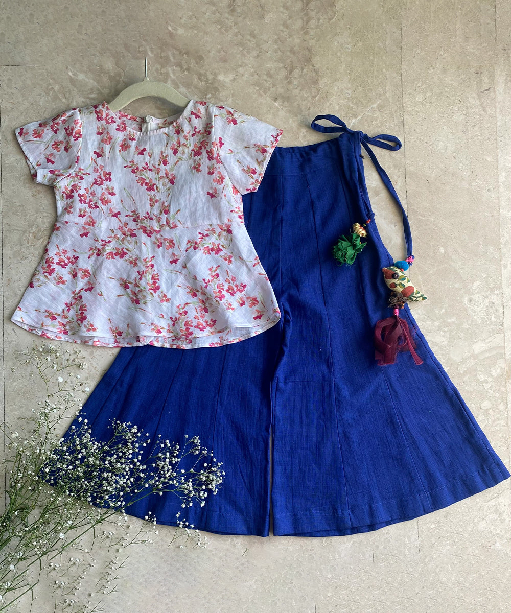 Floral Linen Top, Blue Palazzo