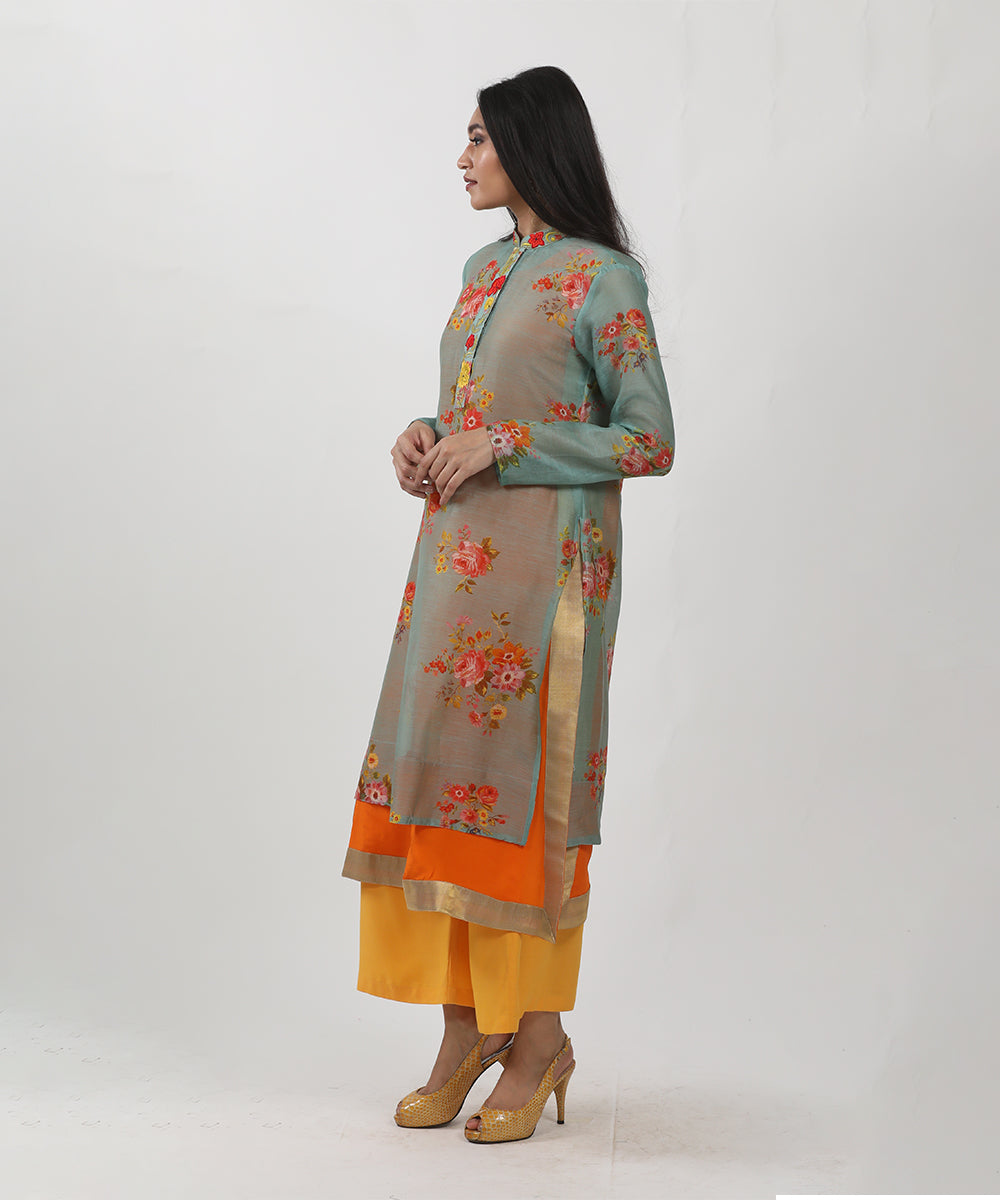 Green Floral Printed Tunic Set