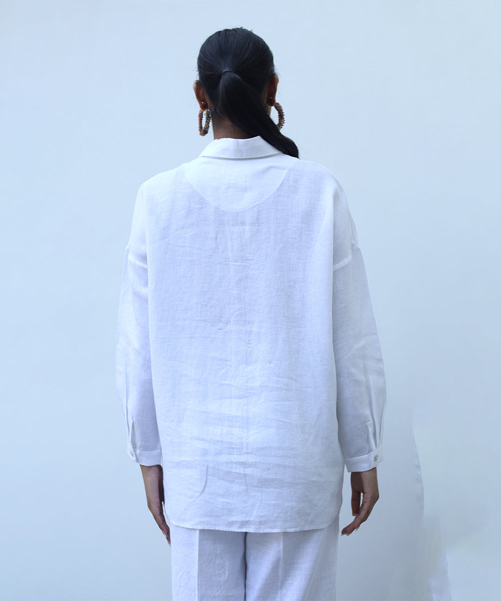 White embroidered shirt in pure linen