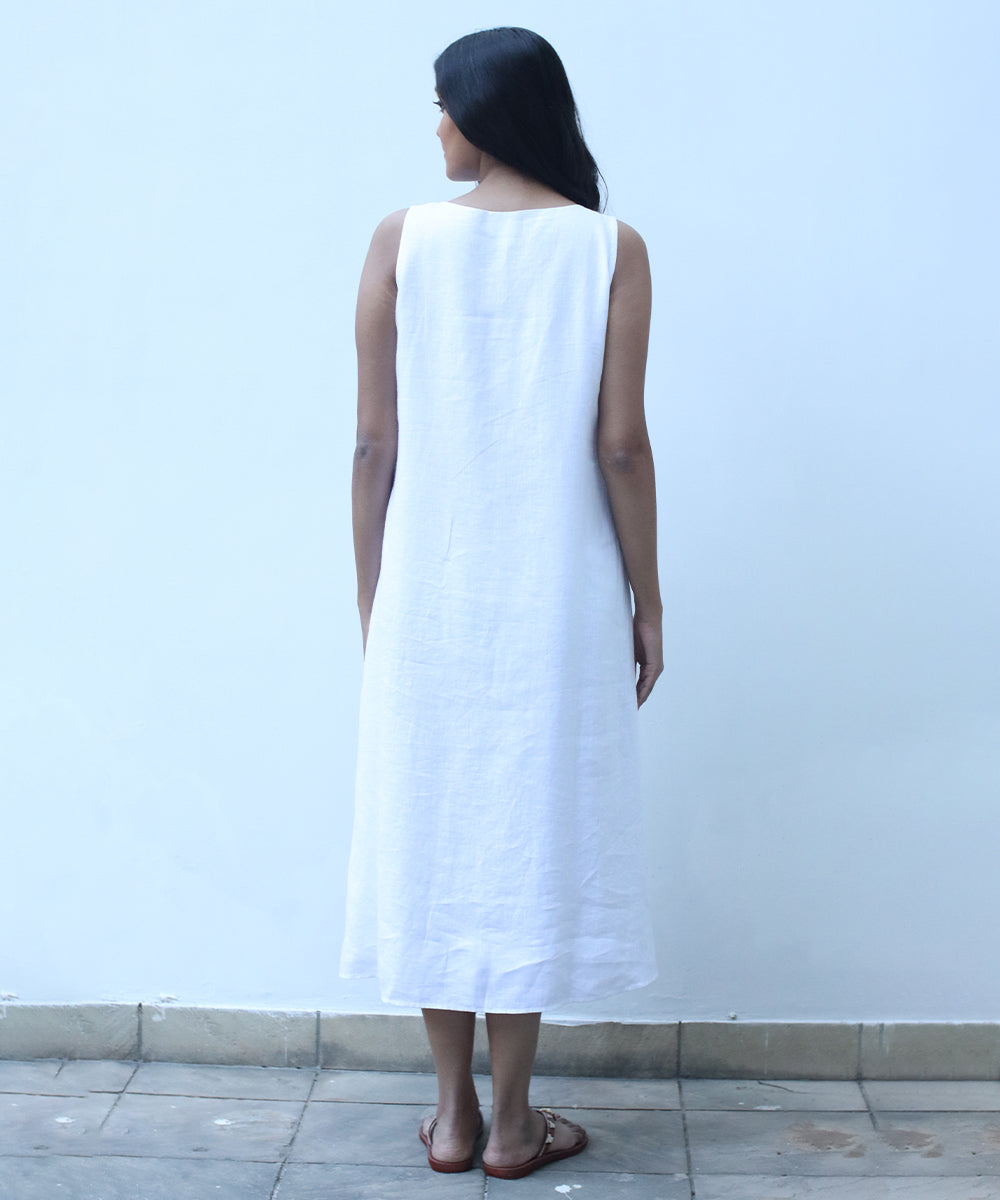 White embroidered dress in pure linen