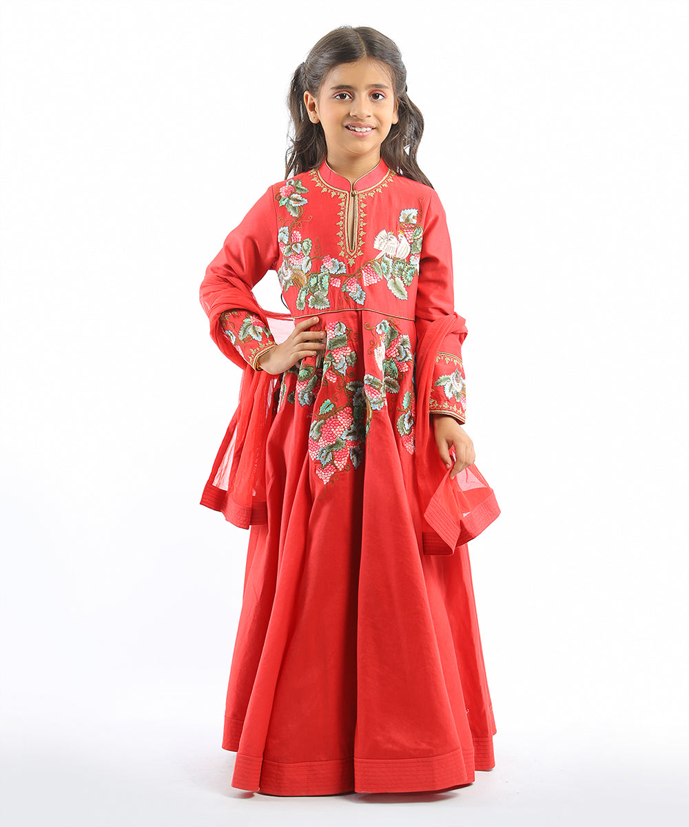 Red embroidery anarkali set