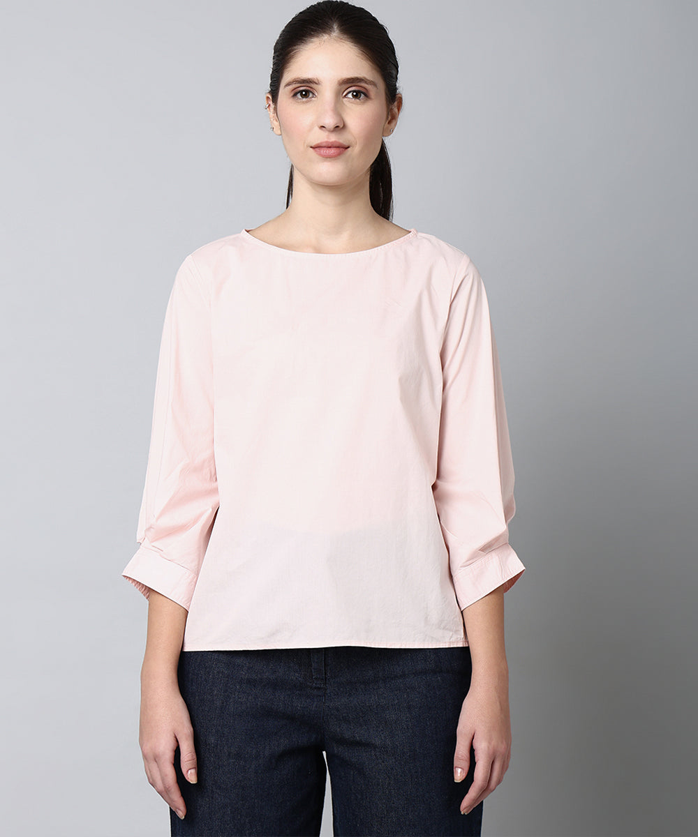 Peach Cotton Top with Pleated Sleeves