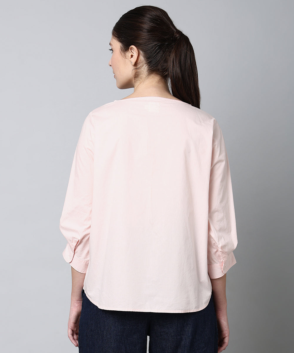 Peach Cotton Top with Pleated Sleeves