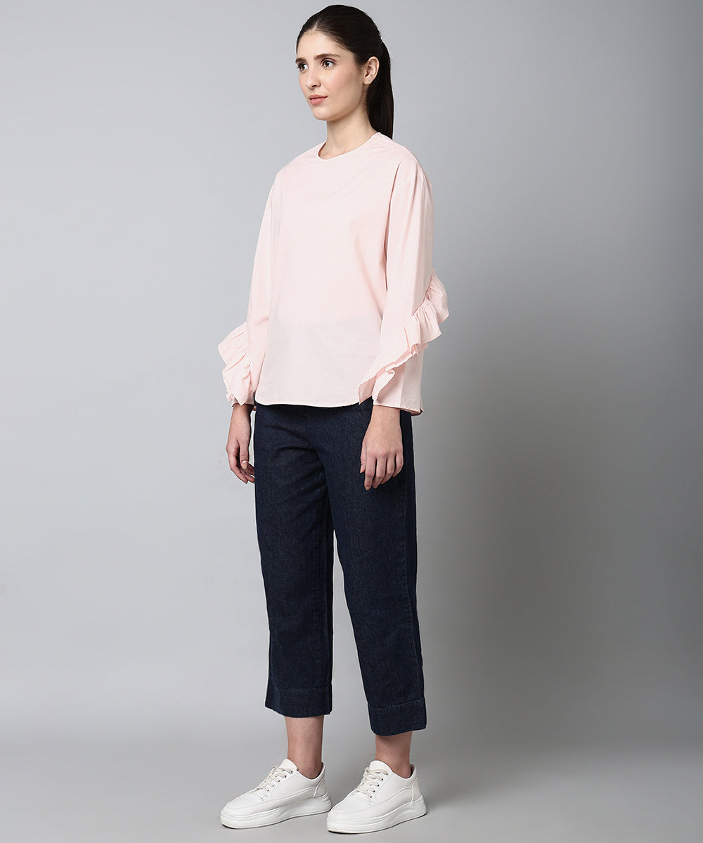 Peach Cotton Top with Ruffled Sleeves