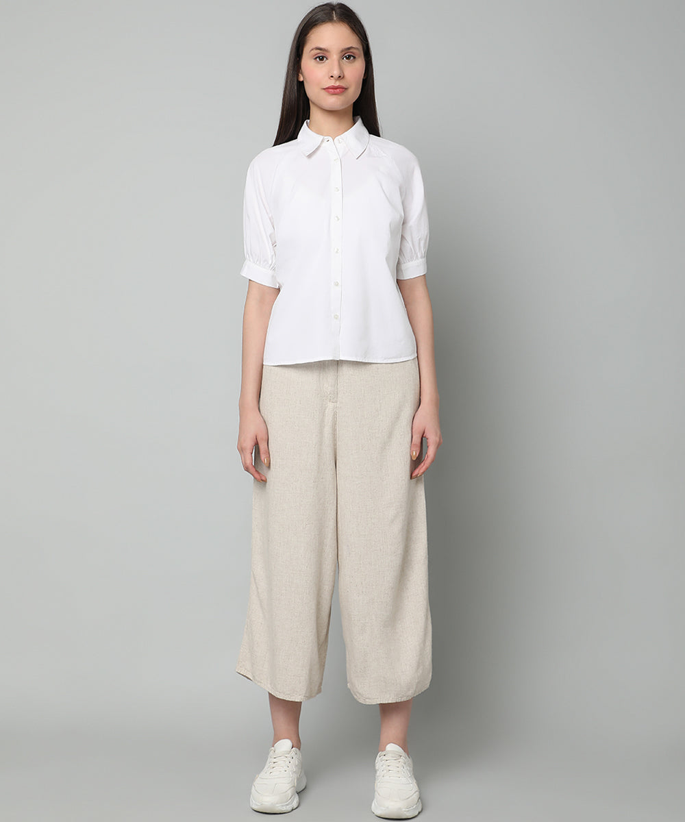 White Cotton Shirt with raglan sleeves