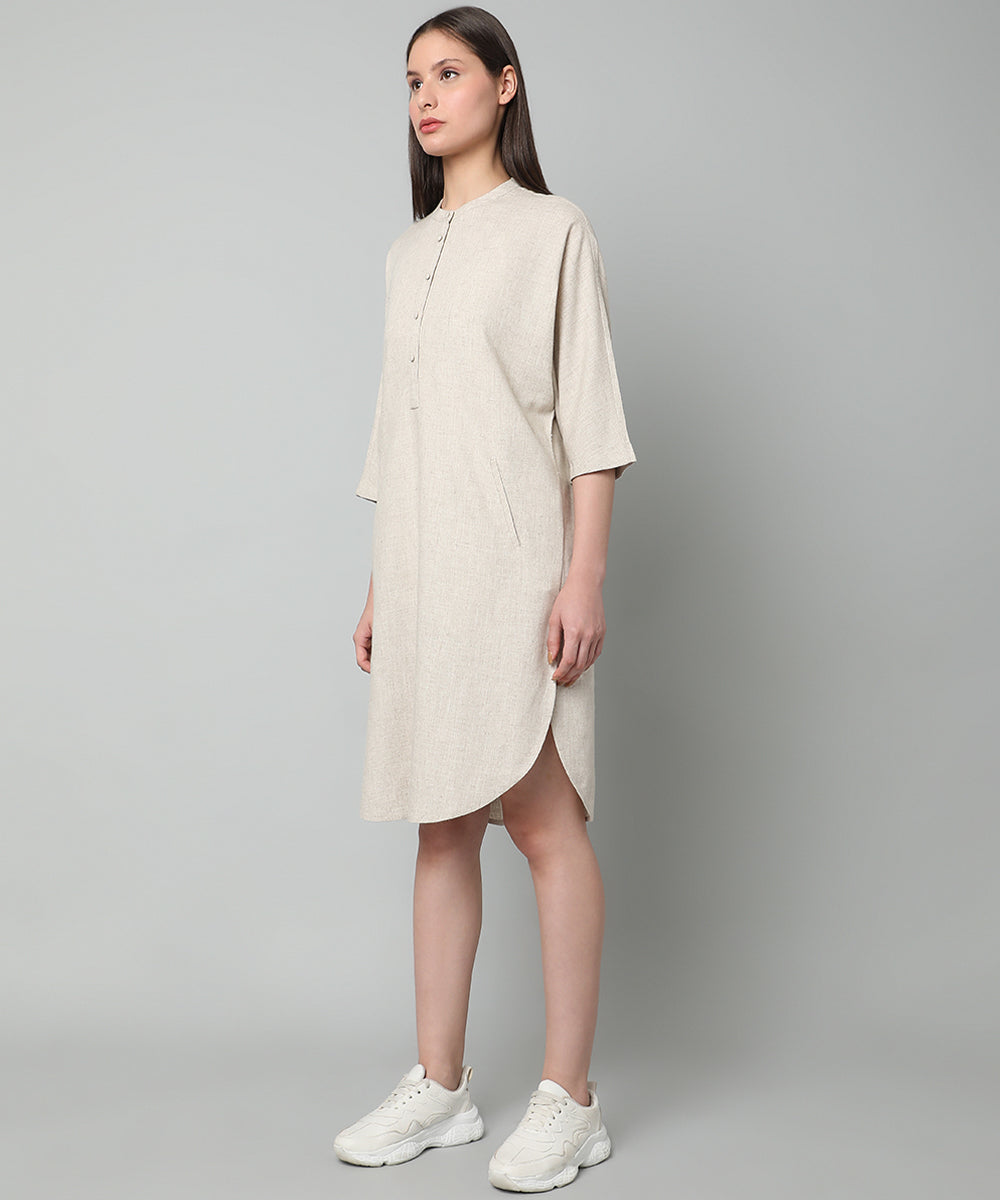Linen Half Placket Dress with Pockets