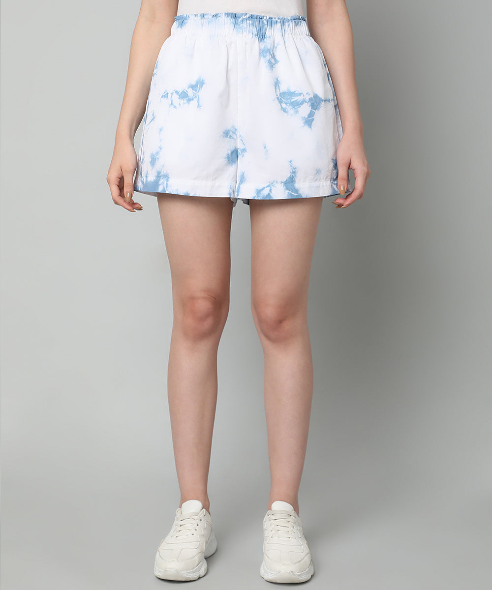 Tie and Dye Cotton Shorts- Blue