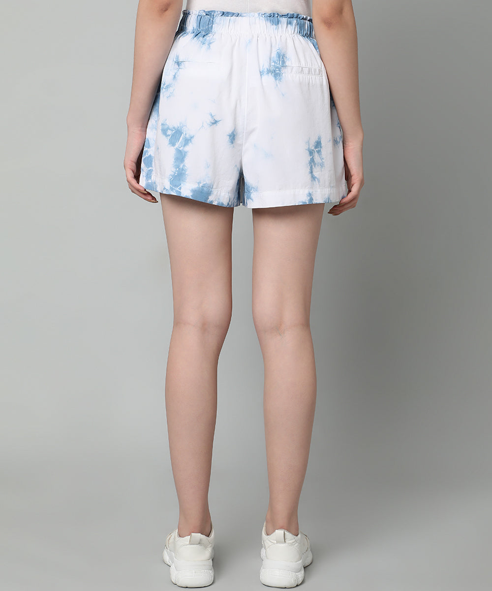 Tie and Dye Cotton Shorts- Blue