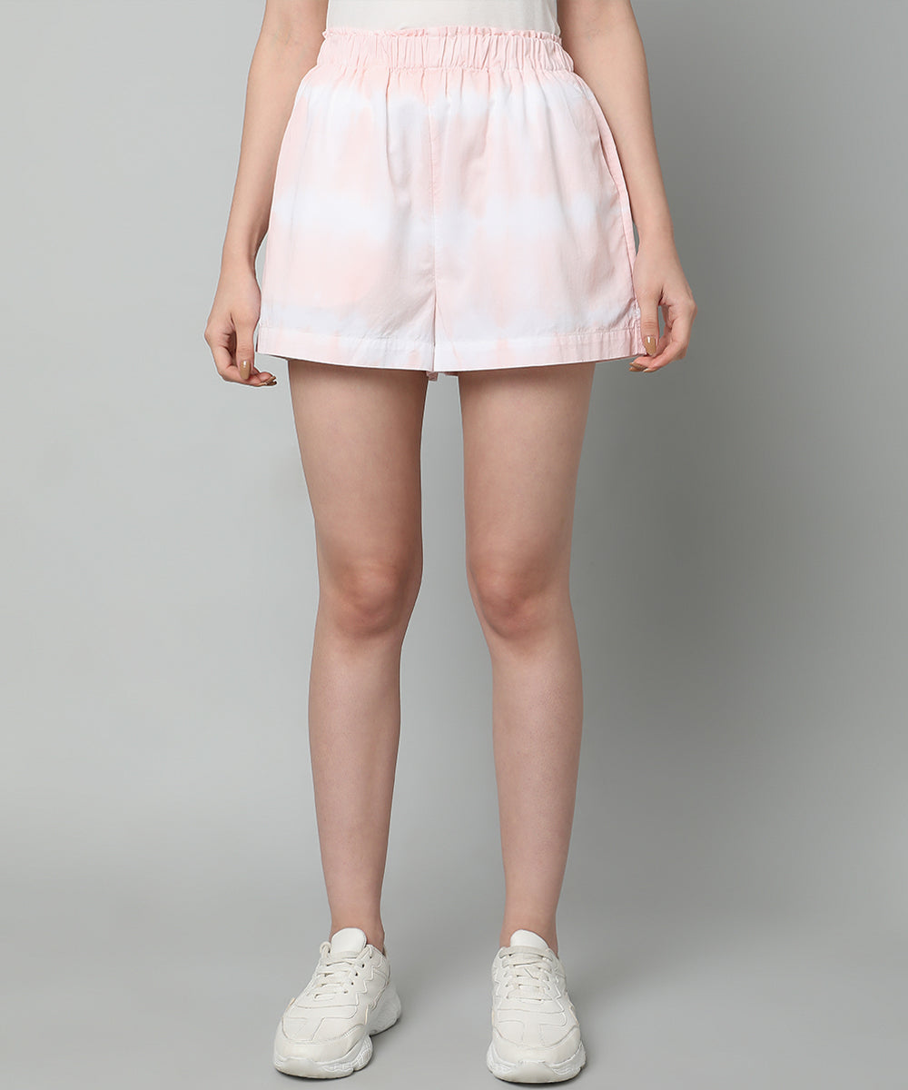 Tie and Dye Cotton Shorts- Peach