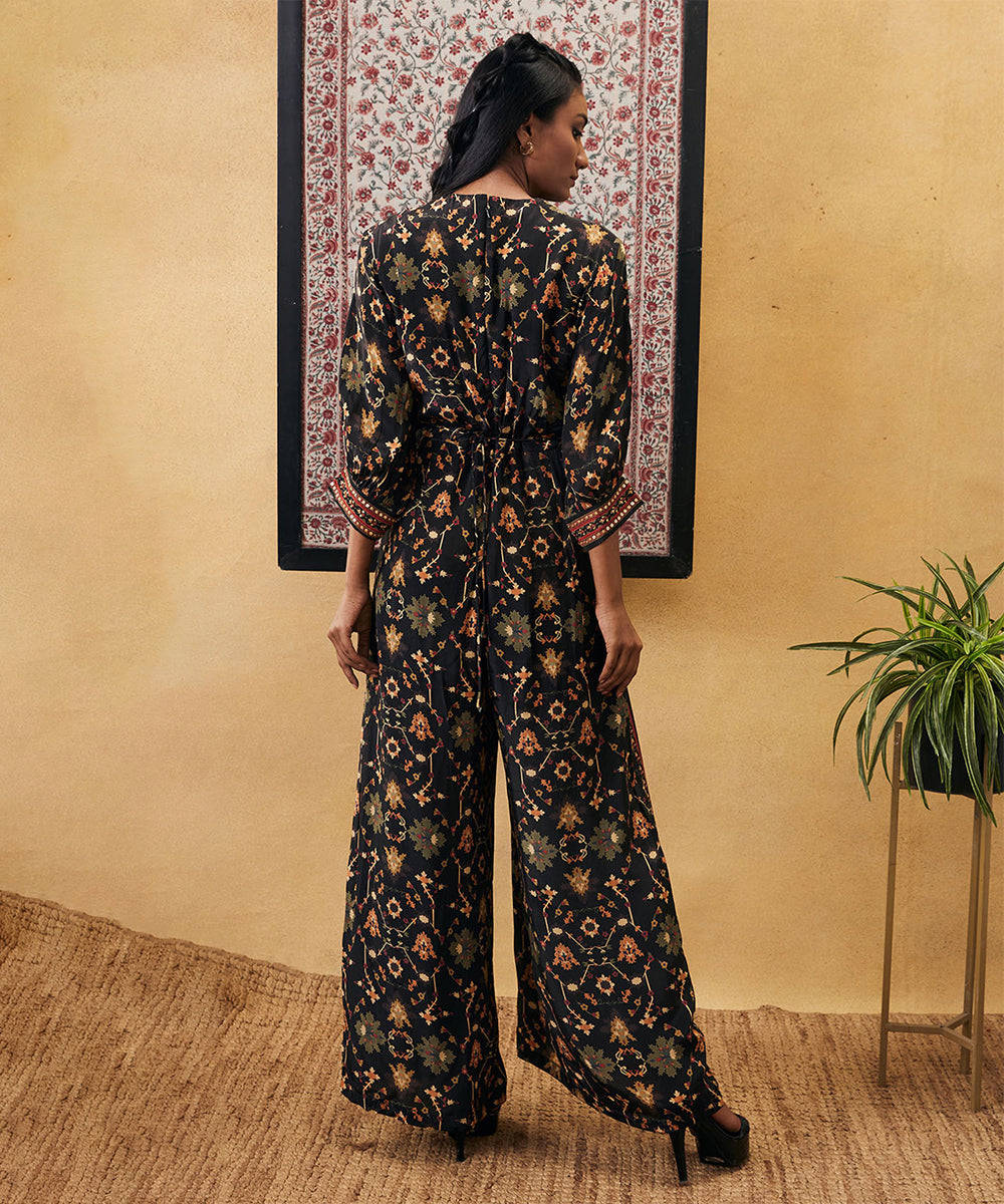 Zahra printed overlap jumpsuit with belt