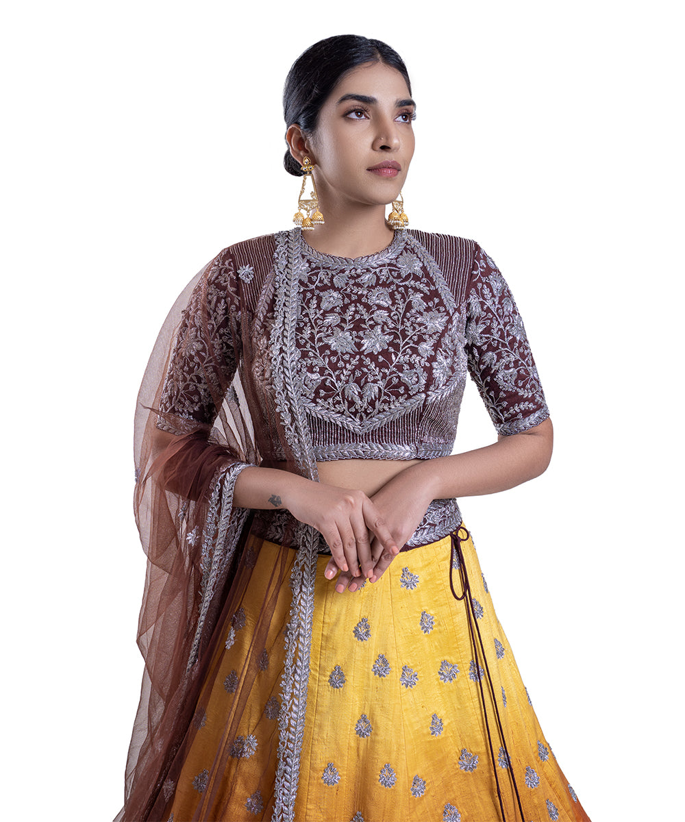 Sunset Ombré Lehenga With Brown Blouse and Dupatta