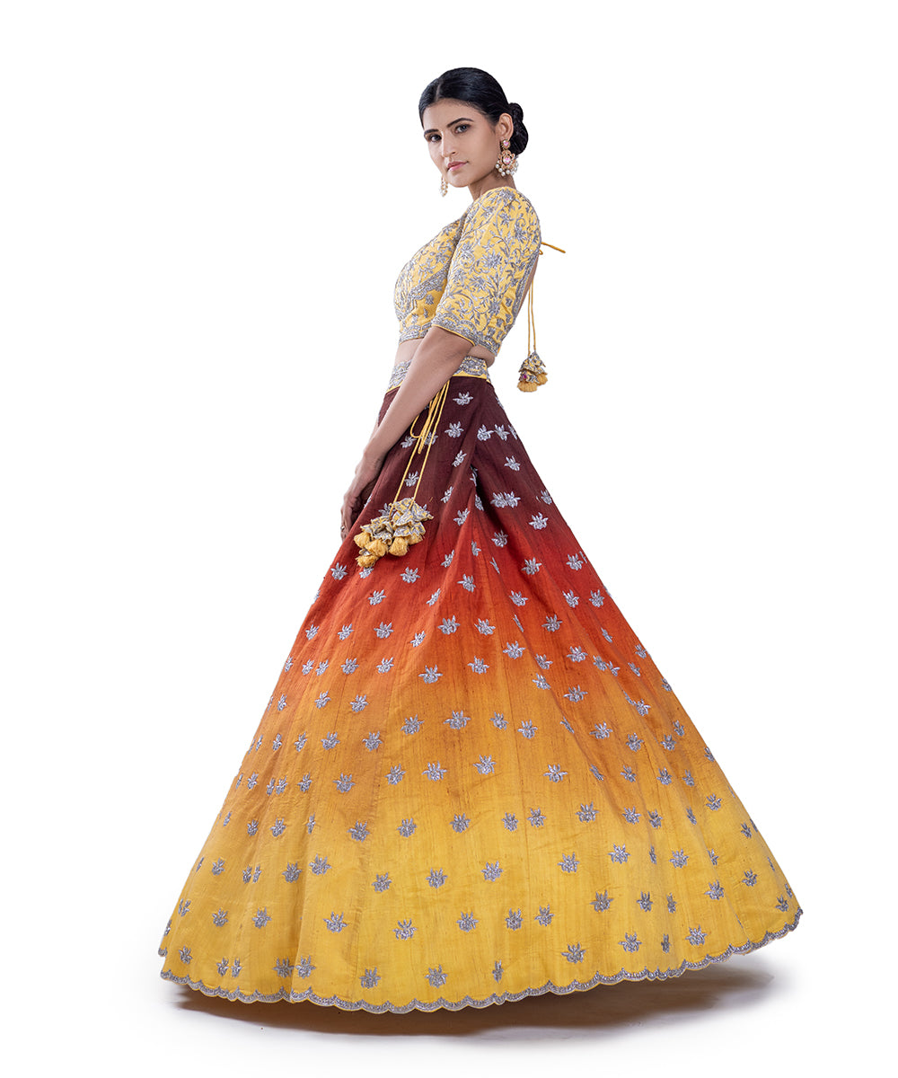 Sunset Ombré Lehenga With Yellow Blouse