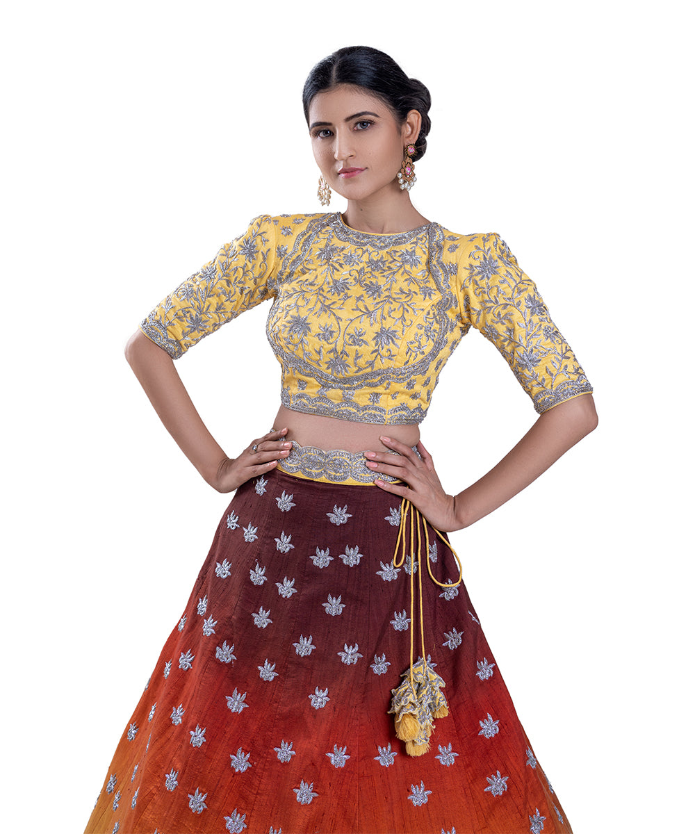 Sunset Ombré Lehenga With Yellow Blouse