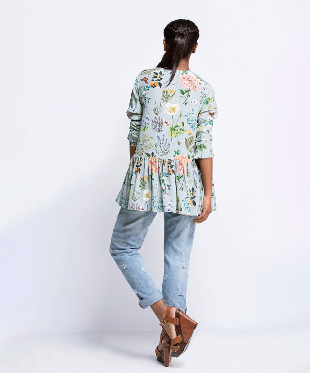 Auqa Print Crepe Short Frill Tunic