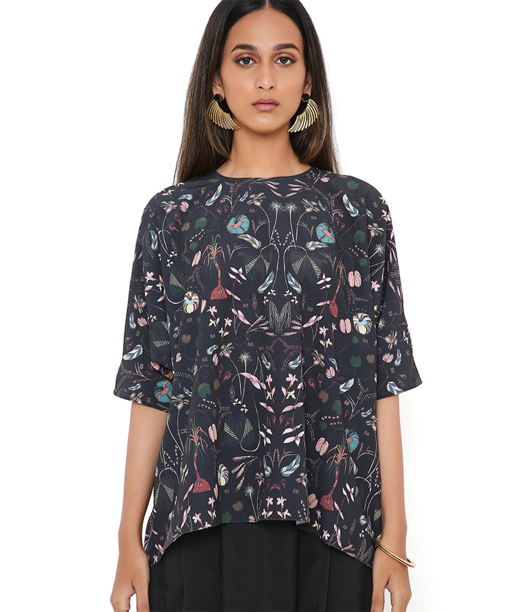 Black Forest Print Art Crepe Short Maya Tunic