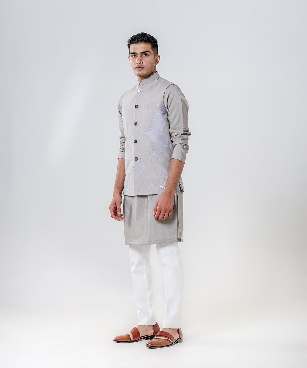 Grey Self Embroidered Bandi Set