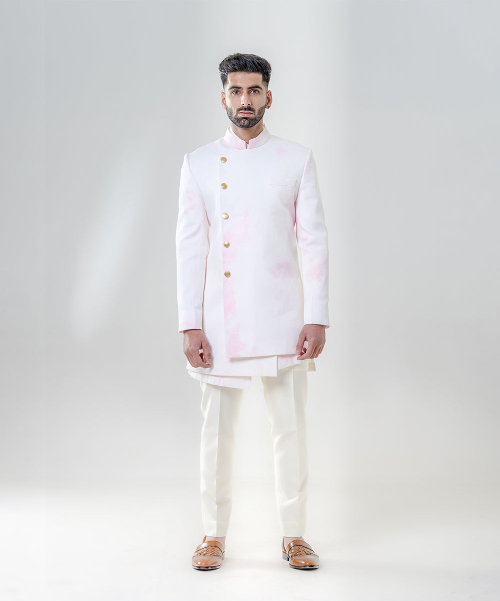 Long Asymetric Jodhpuri Paired With Kurta And Trousers