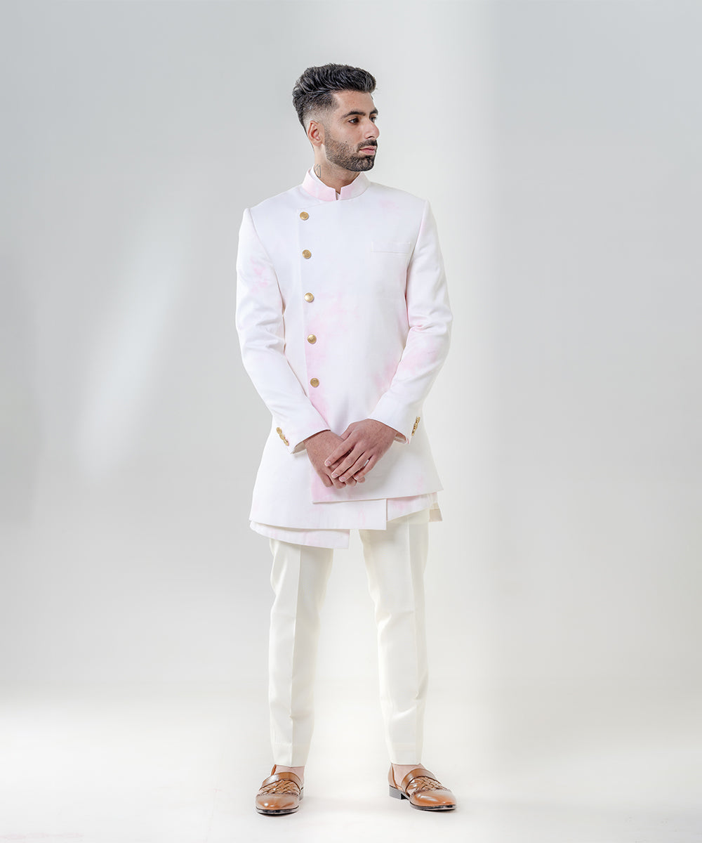 Long Asymetric Jodhpuri Paired With Kurta And Trousers