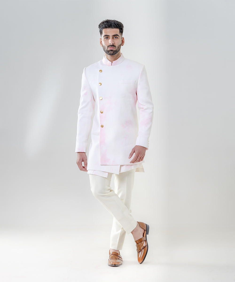 Long Asymetric Jodhpuri Paired With Kurta And Trousers