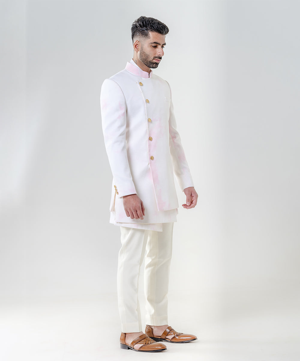 Long Asymetric Jodhpuri Paired With Kurta And Trousers