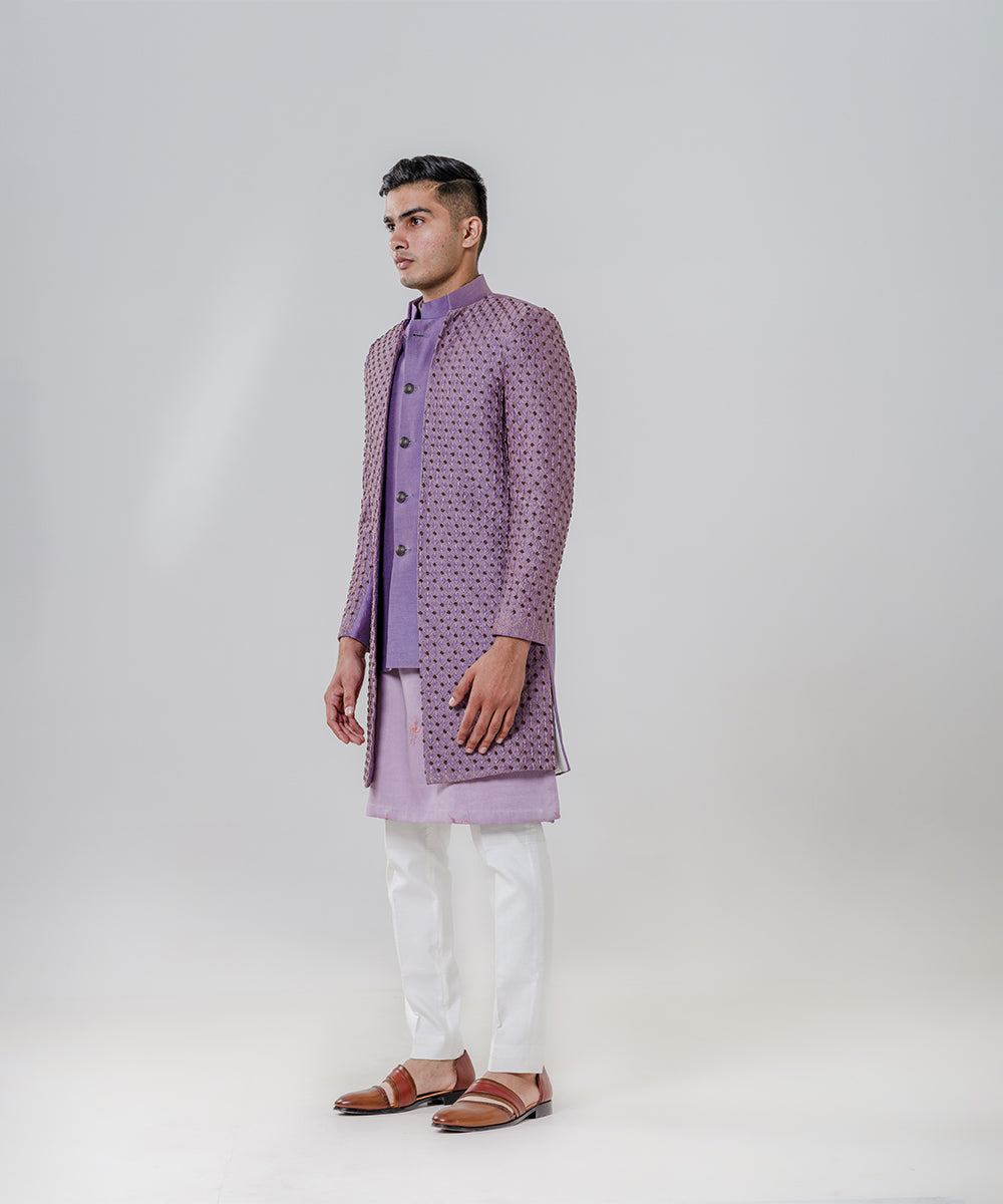 Long Open Jacket Attached Nehru Jacket Paired With Kurta And Trousers