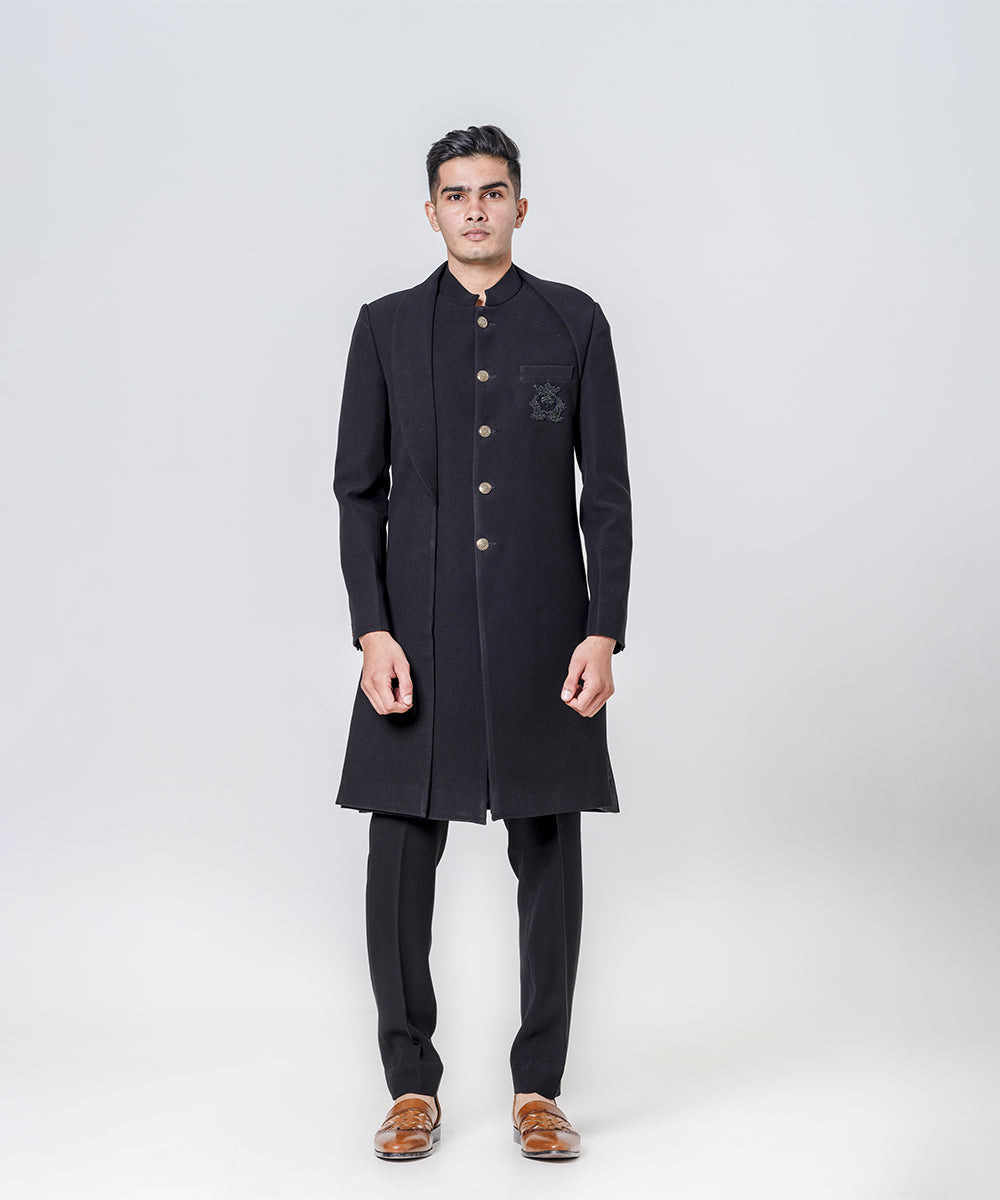 Sherwani Enhanced With Patch Pocket Work Paired With Trousers