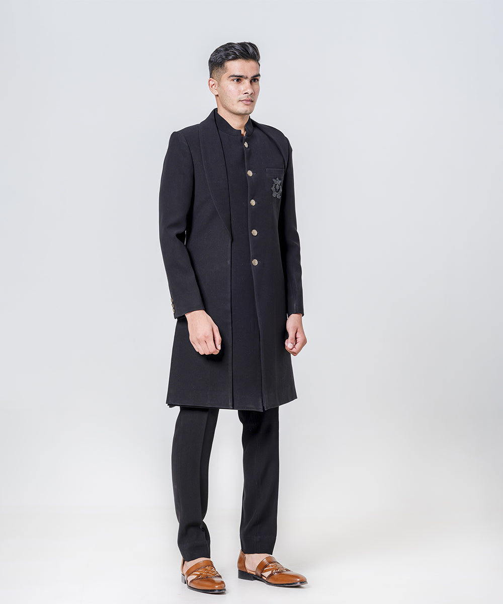 Sherwani Enhanced With Patch Pocket Work Paired With Trousers