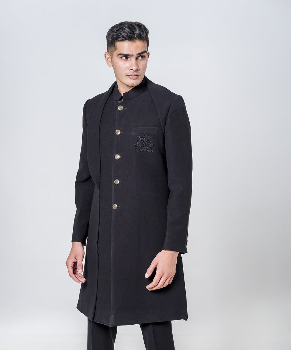 Sherwani Enhanced With Patch Pocket Work Paired With Trousers