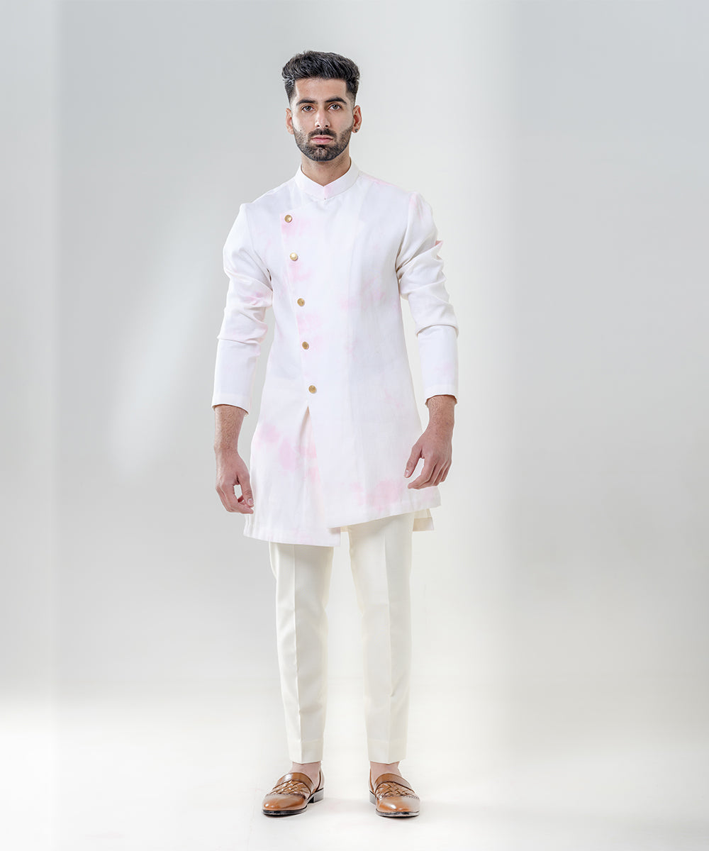 Ivory And Pink  Marble Dyeing Kurta