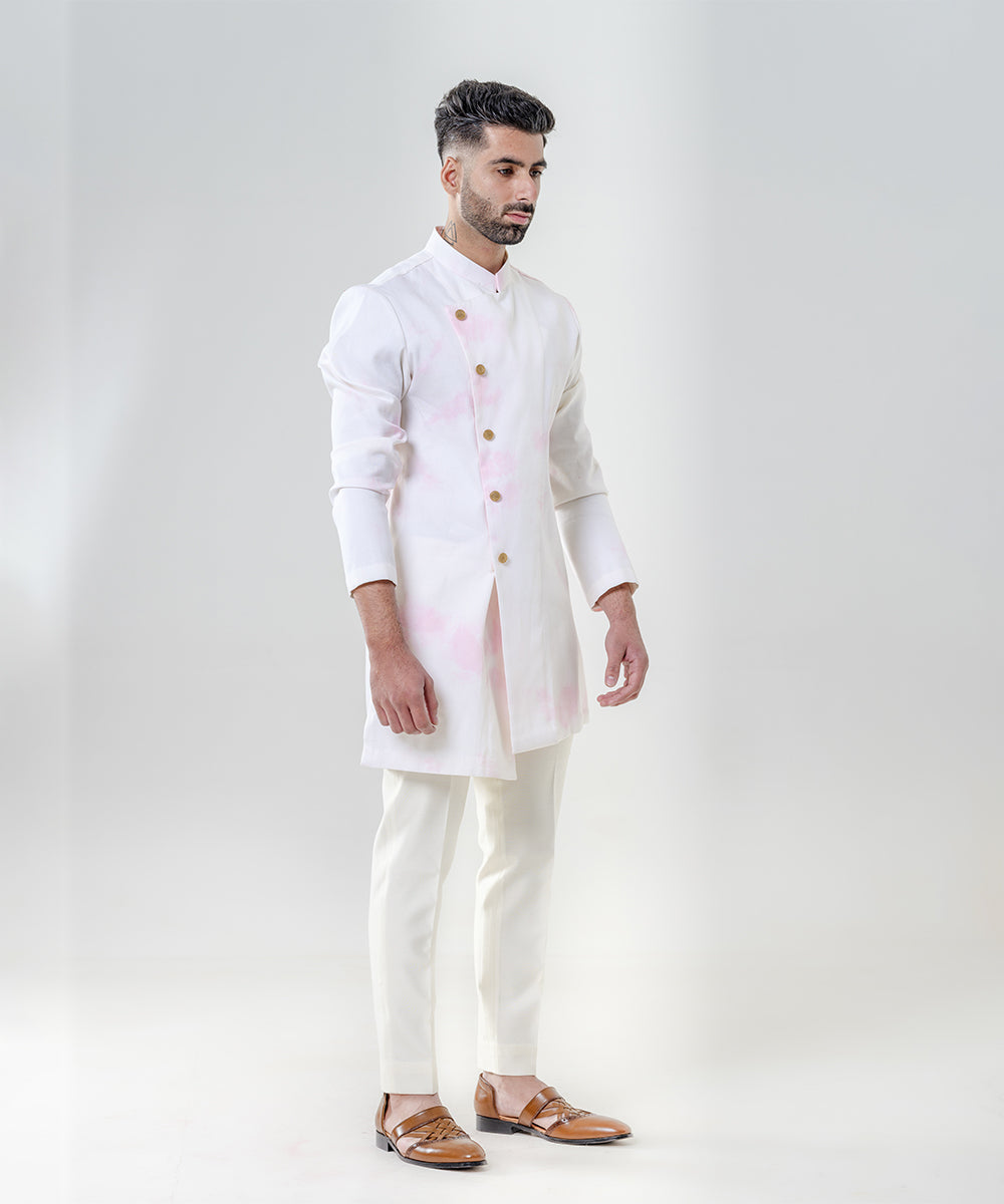 Ivory And Pink  Marble Dyeing Kurta