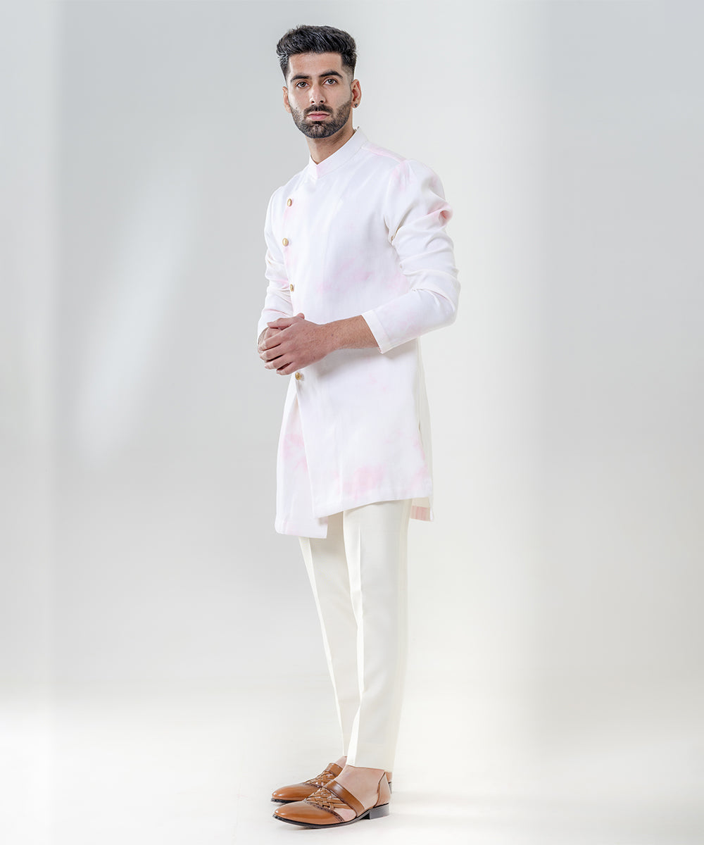 Ivory And Pink  Marble Dyeing Kurta