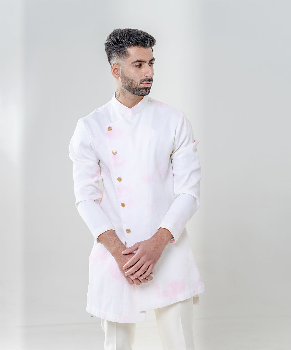 Ivory And Pink  Marble Dyeing Kurta