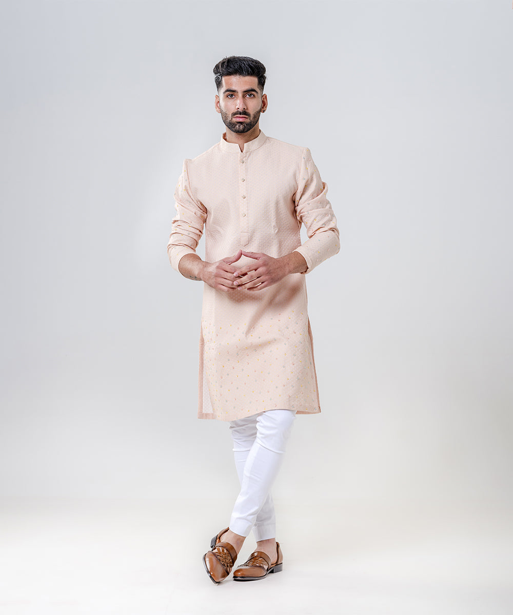 Salmon Pink Self Chanderi Kurta