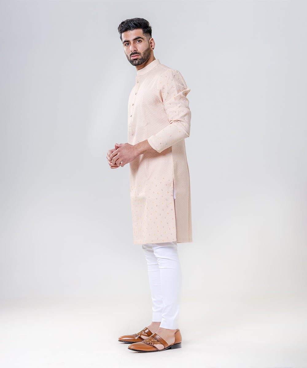 Salmon Pink Self Chanderi Kurta