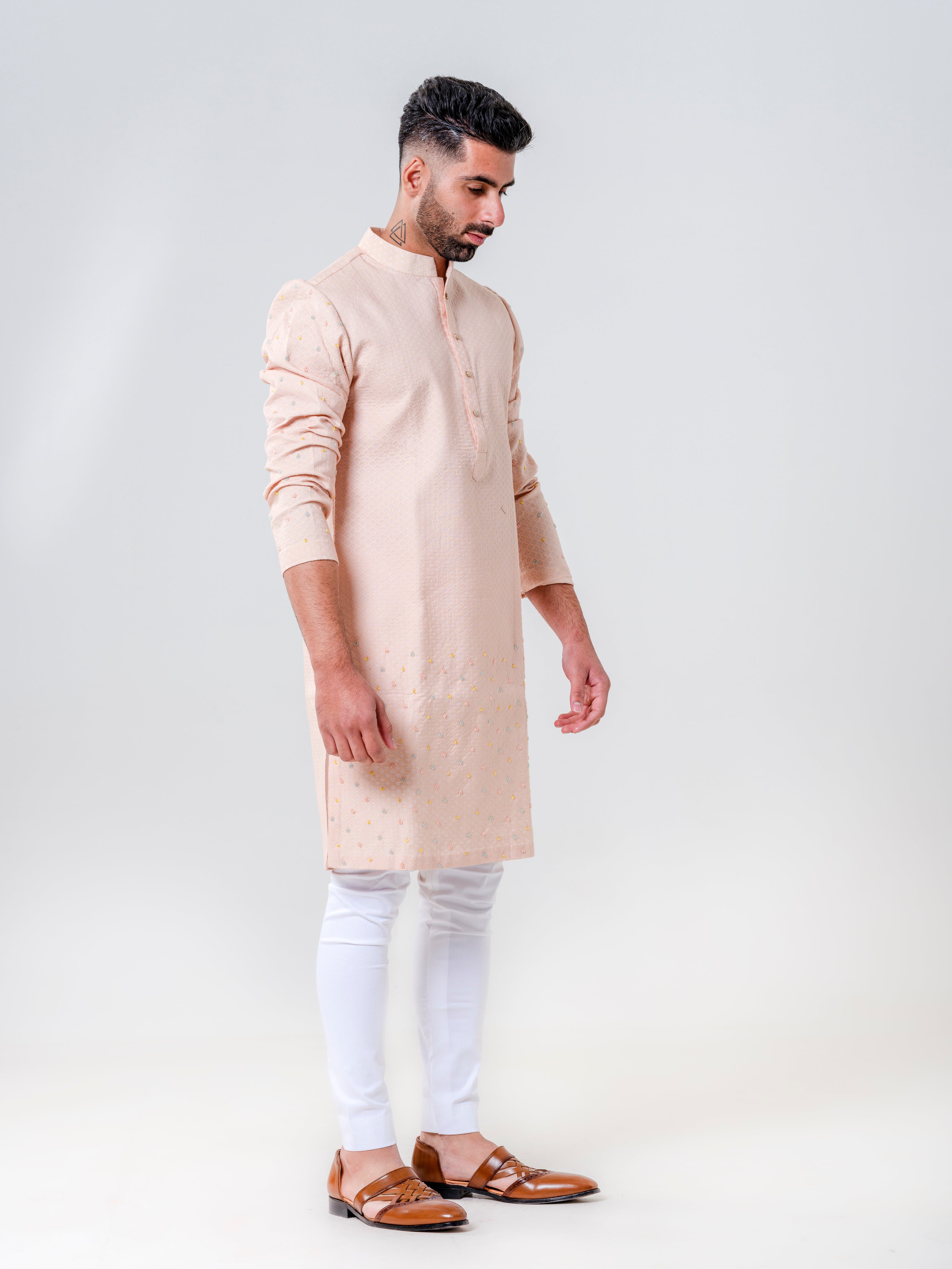 Salmon Pink Self Chanderi Kurta